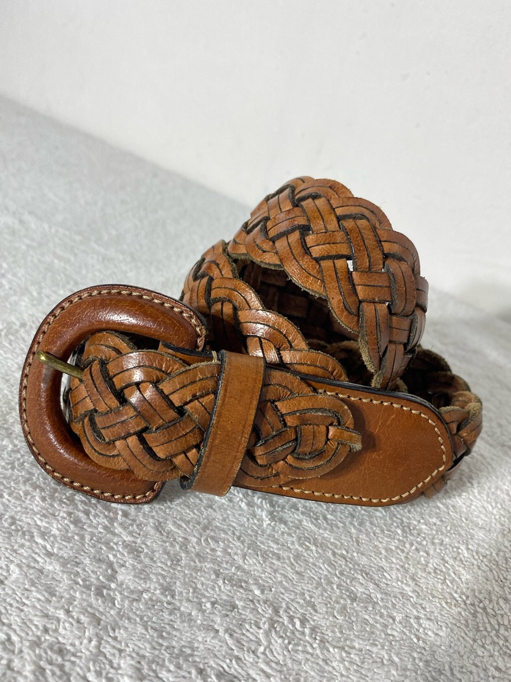 Vintage 90s Brown Woven Leather Braided Belt Indie Grunge Retro Boho